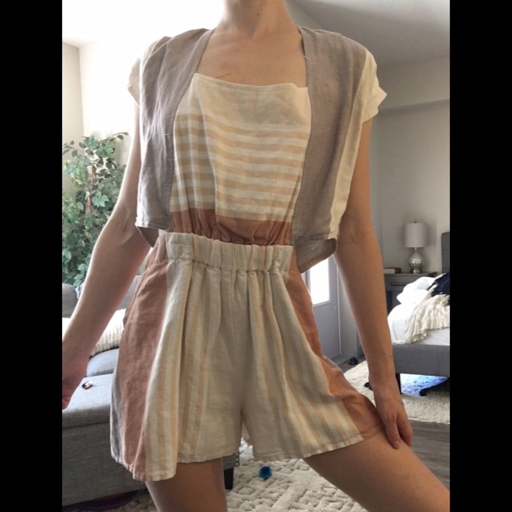 Anthropologie Elevenses STRIPED LINEN ROMPER